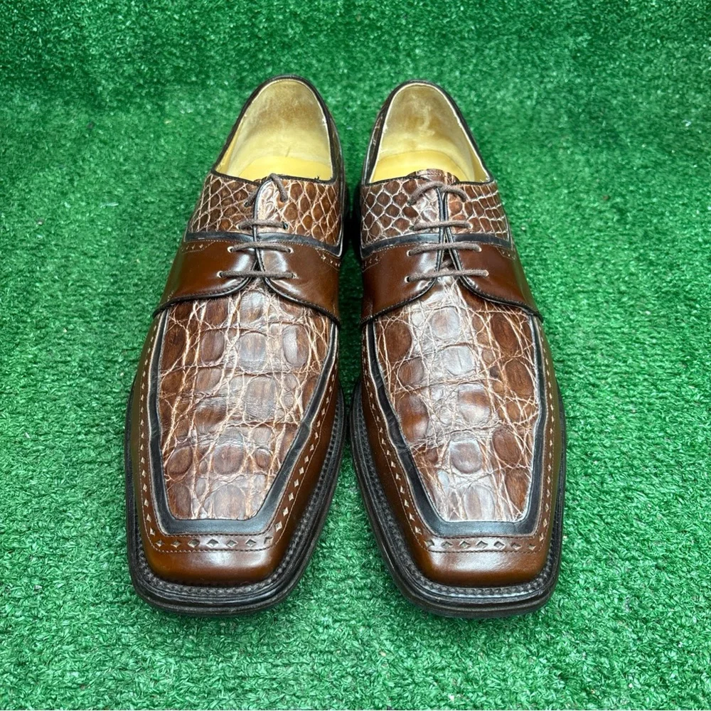 MEZLAN Mens Dress Shoes Genuine Crocodile Brown Leather Size 10.5 M - Picture 2 of 12